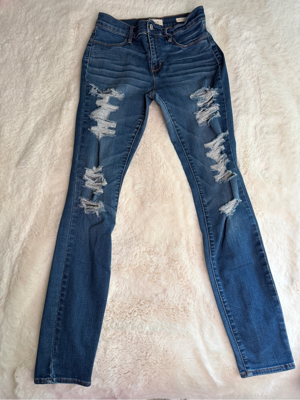 PacSun Women's Stretchy Ripped Skinny Jeans - Dark Blue